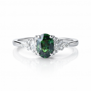 Platinum Green Sapphire and Diamond Ring