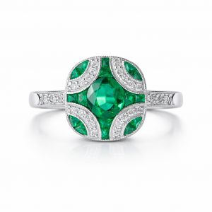 Platinum Emerald and Diamond Ring