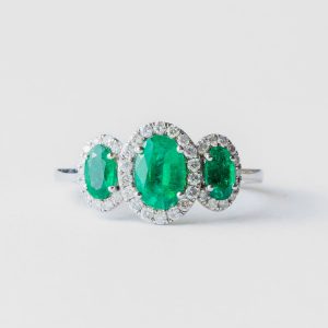 Platinum Emerald and Diamond Ring