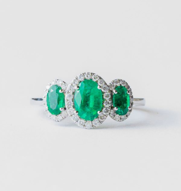 Platinum Emerald and Diamond Ring