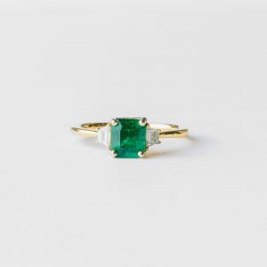 18k Yellow Gold Emerald and Diamond Ring
