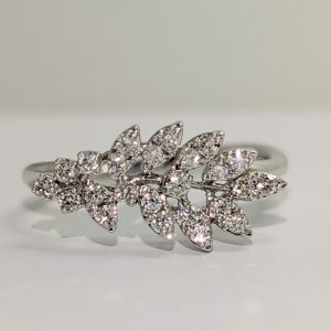 18ct white gold and diamond fern design ring
