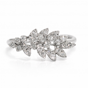 18ct white gold and diamond fern design ring