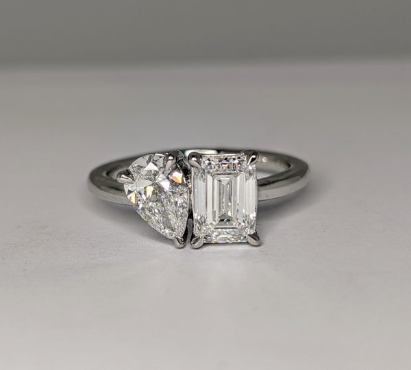 Pear and emerald cut LAB diamond ring Platinum