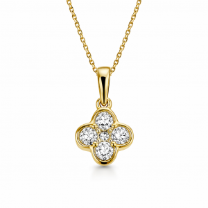 9ct yellow gold diamond flower necklace