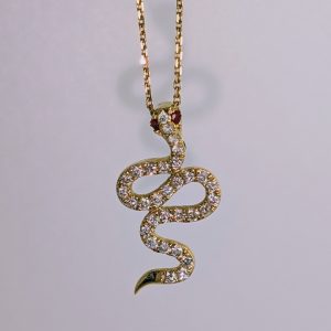 Diamond and Ruby snake pendant necklace