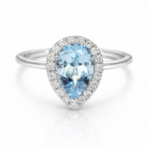 9ct white gold blue topaz and diamond ring