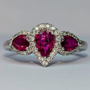 18ct white gold pear ruby and diamond ring
