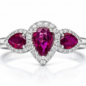 18ct white gold pear ruby and diamond ring