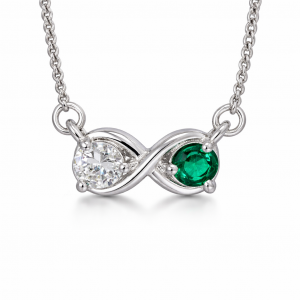 Platinum diamond and emerald Infinity necklace
