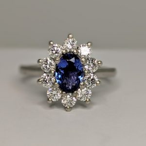 platinum ring with tanzanite and diamonds