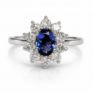 platinum ring with tanzanite and diamonds