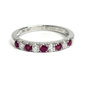 18ct white gold five ruby and diamond ring
