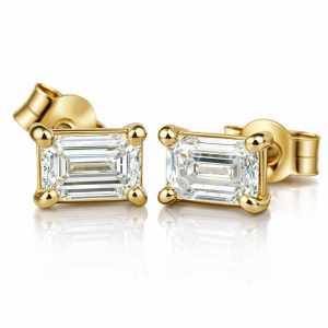 18ct yellow gold emerald cut Lab diamond earrings