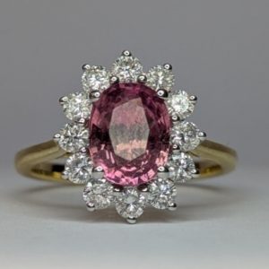 18ct yellow gold pink sapphire and diamond ring