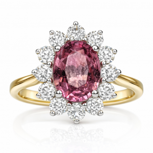 18ct yellow gold pink sapphire and diamond ring