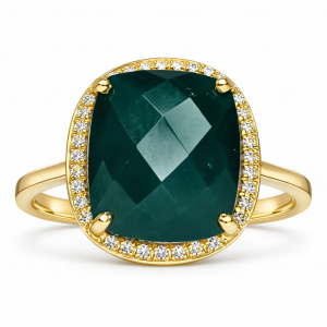 18ct yellow gold ring with green agate and diamonds