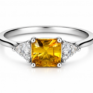 Platinum yellow sapphire and diamond ring