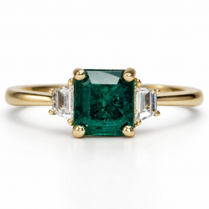 18ct yellow gold emerald and diamond ring