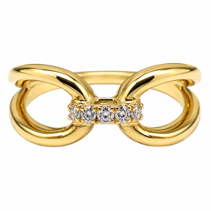 9ct yellow gold bow ring with lab diamonds