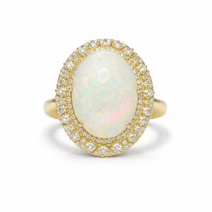 9ct yellow gold opal and diamond ring