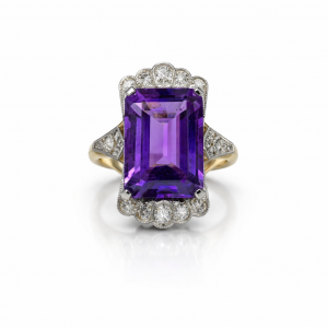 amethyst and diamond yellow and white gold ring