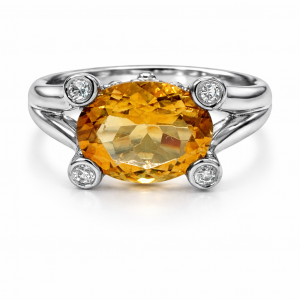 9ct white gold citrine and diamond ring
