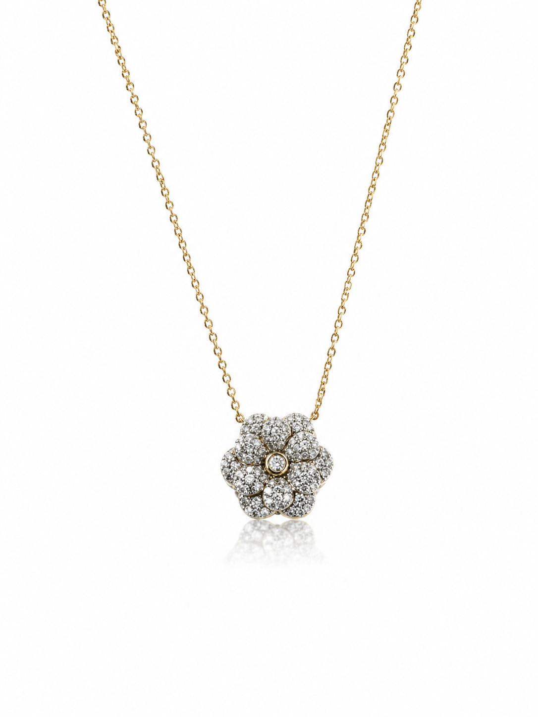 18ct yellow gold diamond flower necklace