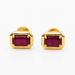 9ct yellow gold emerald cut ruby earrings