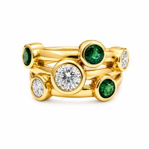 9ct yellow gold emerald and diamond multi stone ring