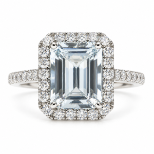 9CT white gold aquamarine and diamond halo ring