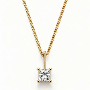 9ct yellow gold princess cut diamond pendant necklace