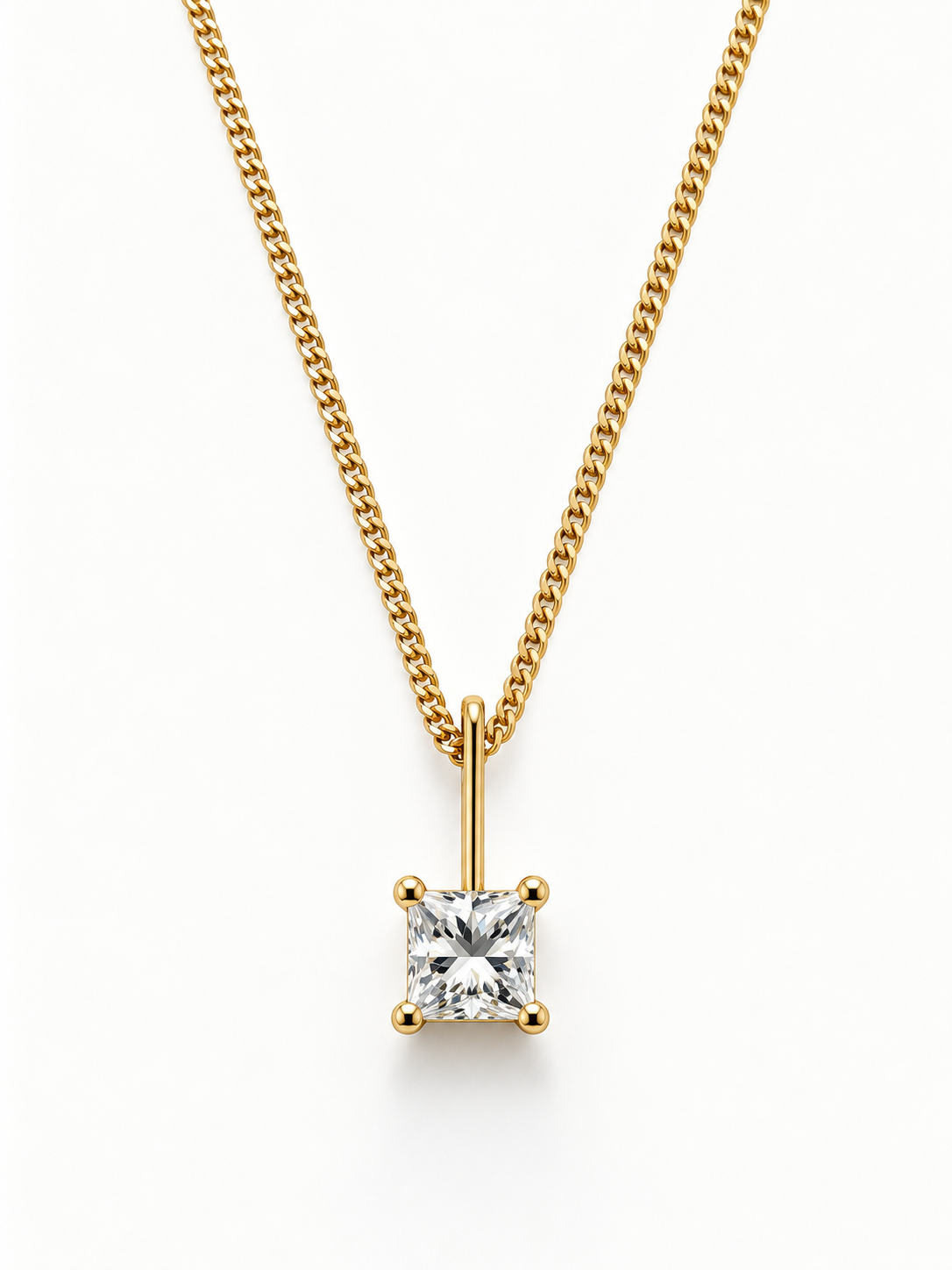 9ct yellow gold princess cut diamond pendant necklace