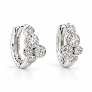 9ct white gold 5 LAB diamond hinged hoop earrings